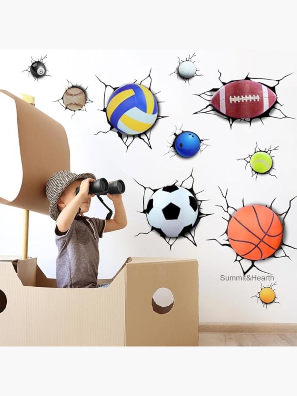 10 Sports Balls Wall Decals, Peel Stick Vinyl Stickers for Playroom Gym Decor